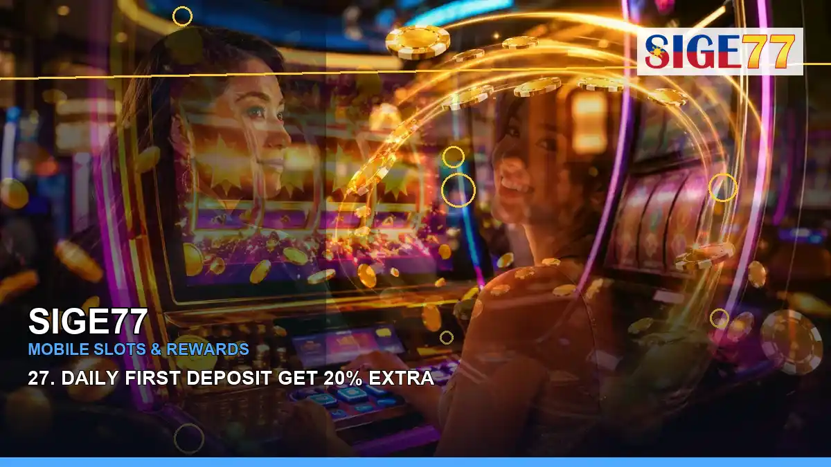 SIGE77 lucky reels online slot games featuring an adult Filipina casino host with a left-diagonal composition
