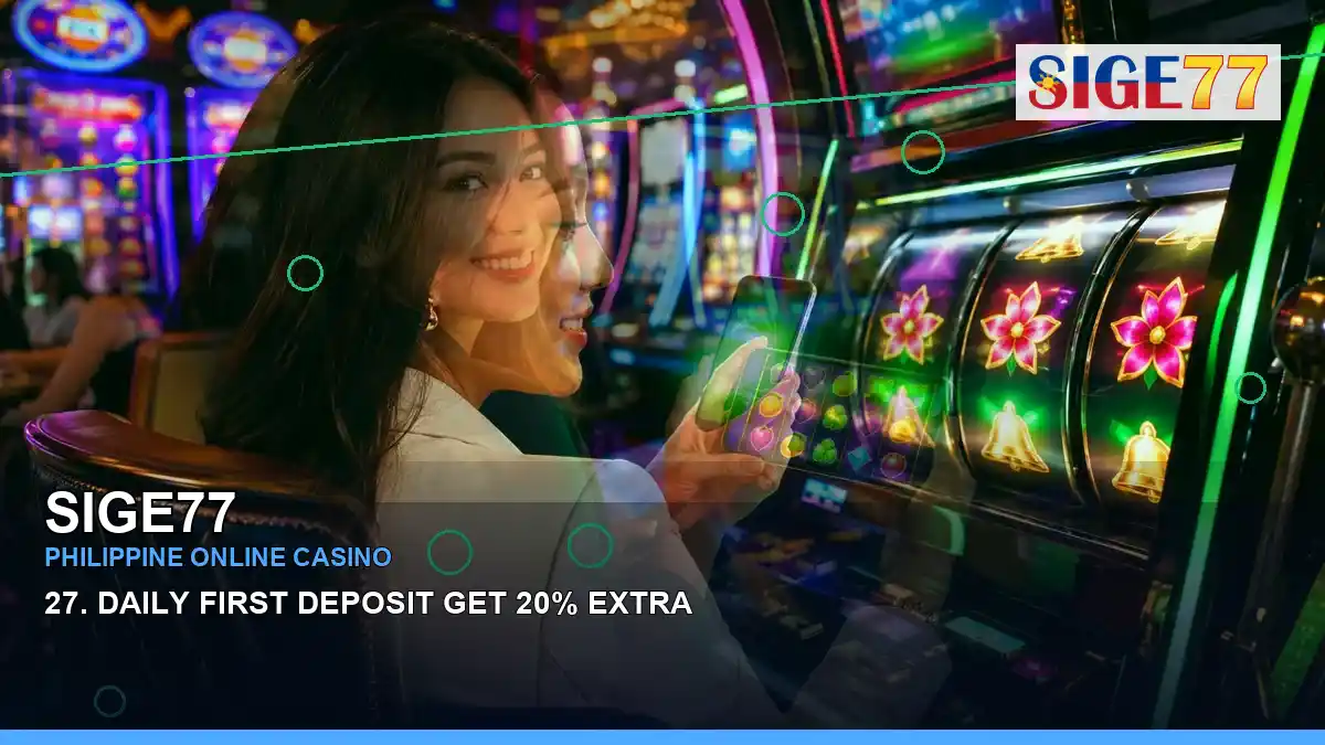 SIGE77 first casino deposit and wallet options featuring an adult Filipina casino host with a layered collage composition